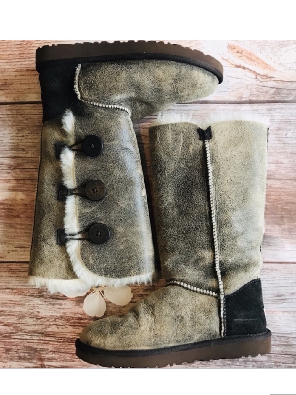 UGG® Bailey Suede Button Triplet Tall Boots in Distressed Bomber Size 8